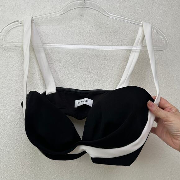 Mônot Black White Contrast Bustier Bra Crop Top Women’s Size 6 - Picture 2 of 16